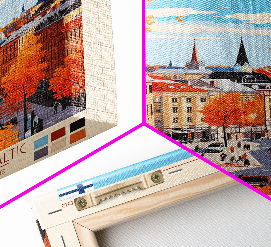 Helsinki Finland Travel Poster Framed Canvas Print, Midcentury Modern Art, Pop Art Wall Decor, Scenic Bedroom Art, Office Decoration