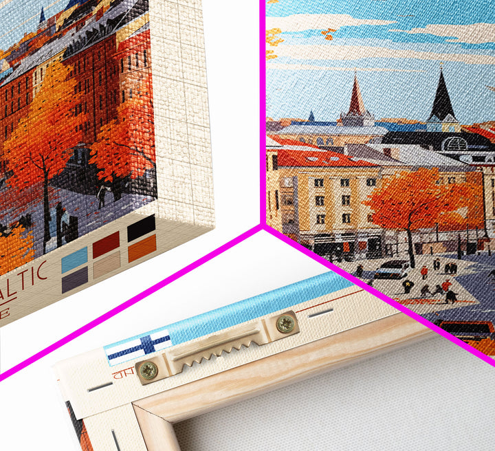 Helsinki Finland Travel Poster Framed Canvas Print, Midcentury Modern Art, Pop Art Wall Decor, Scenic Bedroom Art, Office Decoration