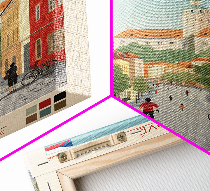 Hradec Králové Czech Republic Travel Poster Framed Canvas Print, Midcentury Modern Art, Pop Art Wall Decor, Scenic Living Room Art, Bedroom Gift