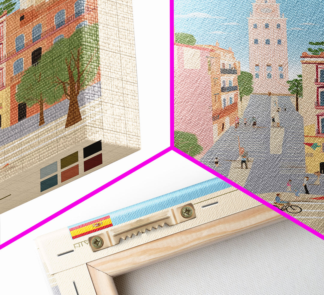 Huelva Spain Travel Poster Framed Canvas Print, Midcentury Modern Art, Pop Art Wall Decor, Scenic Wall Art, Living Room Decoration, Office Art