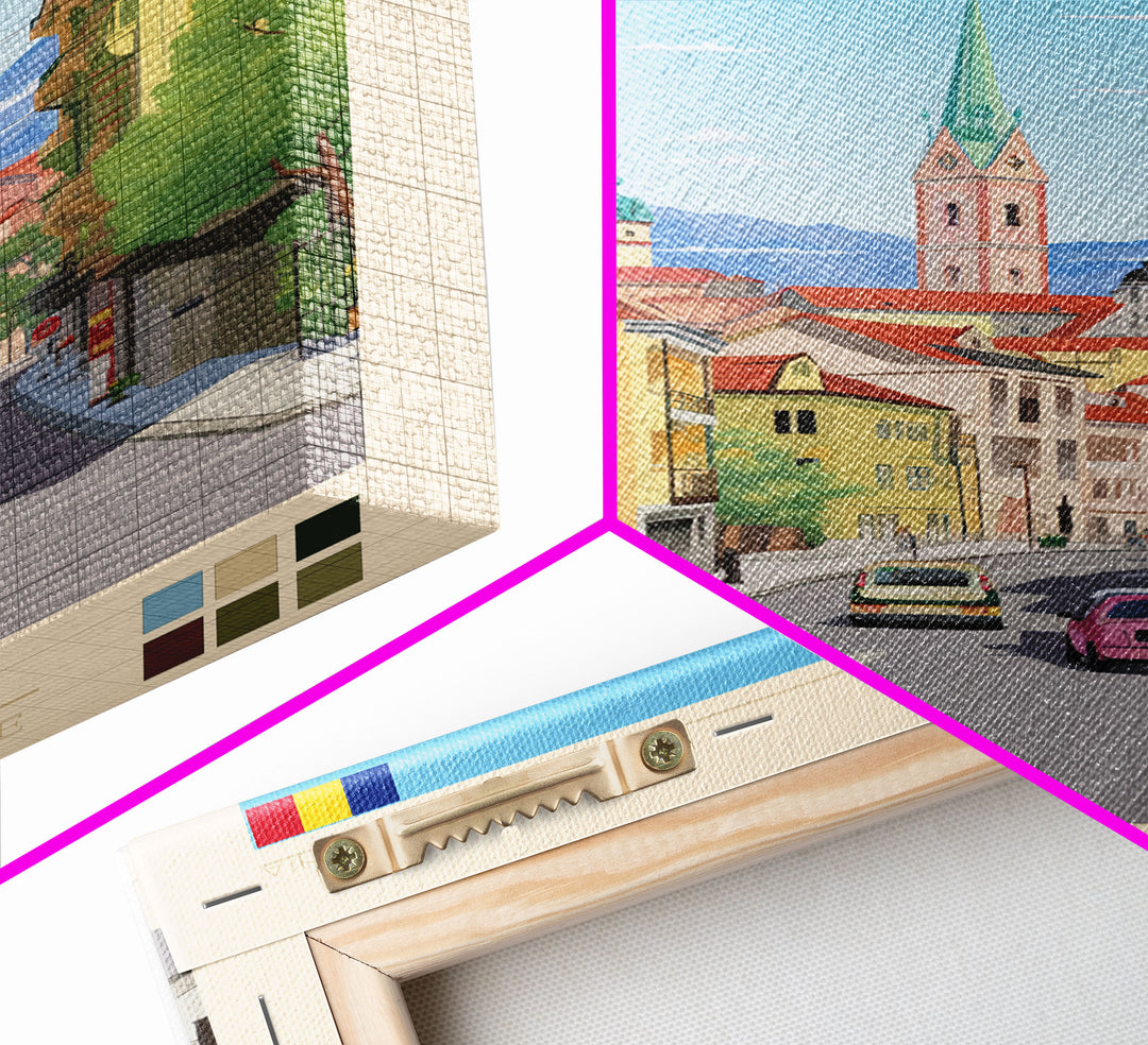 Iași Romania Travel Poster Framed Canvas Print, Midcentury Modern Art, Pop Art Wall Decor, Scenic Wall Art, Living Room Decoration, Office Gift