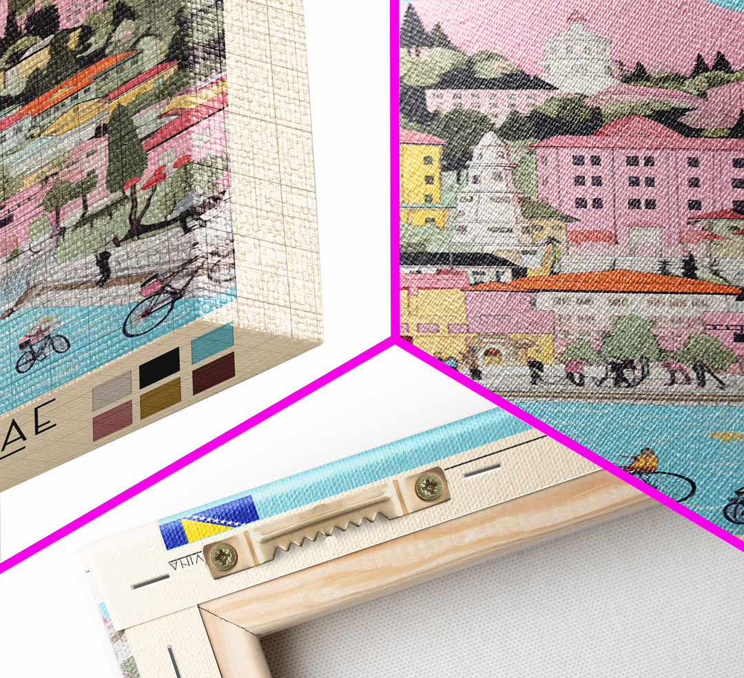 Ilidža Bosnia and Herzegovina Travel Poster Framed Canvas Print, Midcentury Modern Art, Pop Art Wall Decor, Scenic Wall Art, Bedroom Decoration