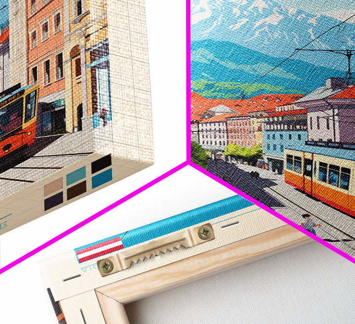 Innsbruck Austria Travel Poster Framed Canvas Print, Midcentury Modern Art, Pop Art Wall Decor, Scenic Wall Art, Living Room Decoration, Office Art