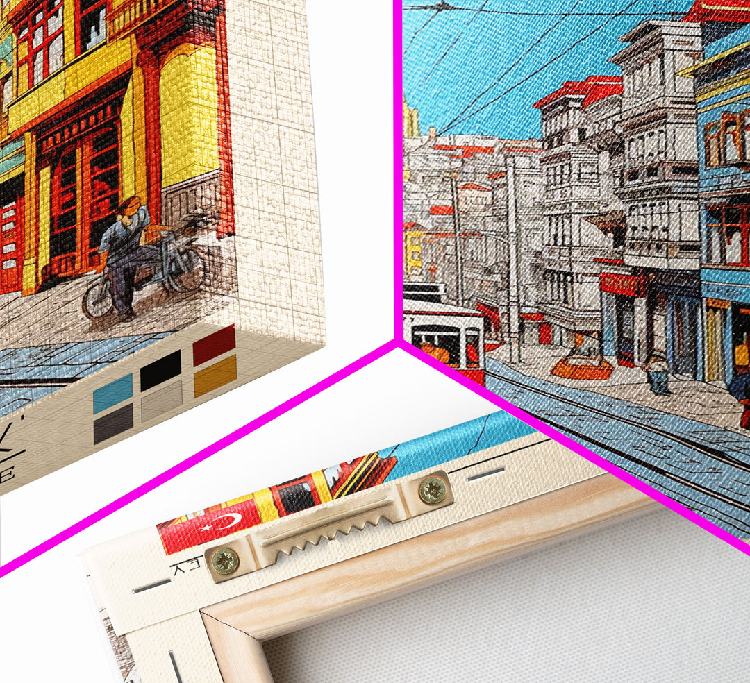 Istanbul Turkey Travel Poster Framed Canvas Print, Midcentury Modern Art, Pop Art Wall Decor, Scenic Living Room Art, Bedroom Decor