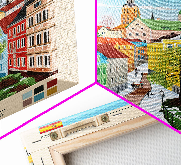 Jönköping Sweden Travel Poster Framed Canvas Print, Midcentury Modern Art, Pop Art Wall Decor, Home Decor, Vacation Gift, Office Art