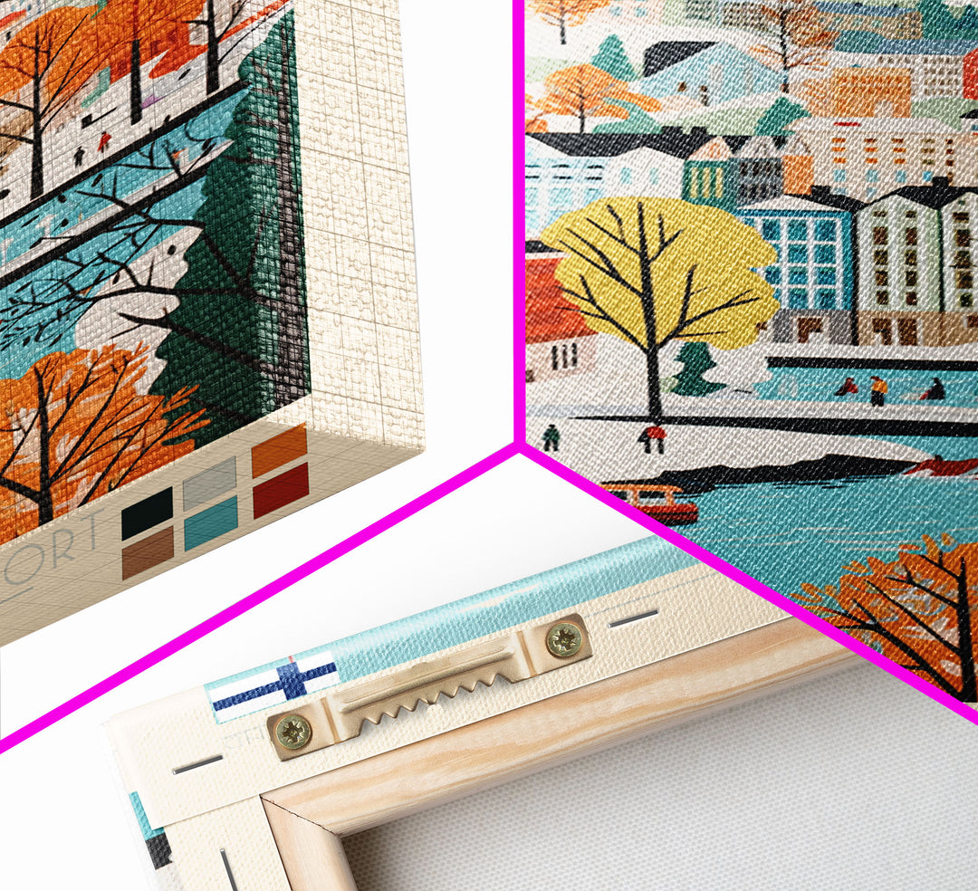 Jyväskylä Finland Travel Poster Framed Canvas Print, Vintage Style, Pop Art Home Decor, Scenic Wall Art, Bedroom Decoration, Office Gift