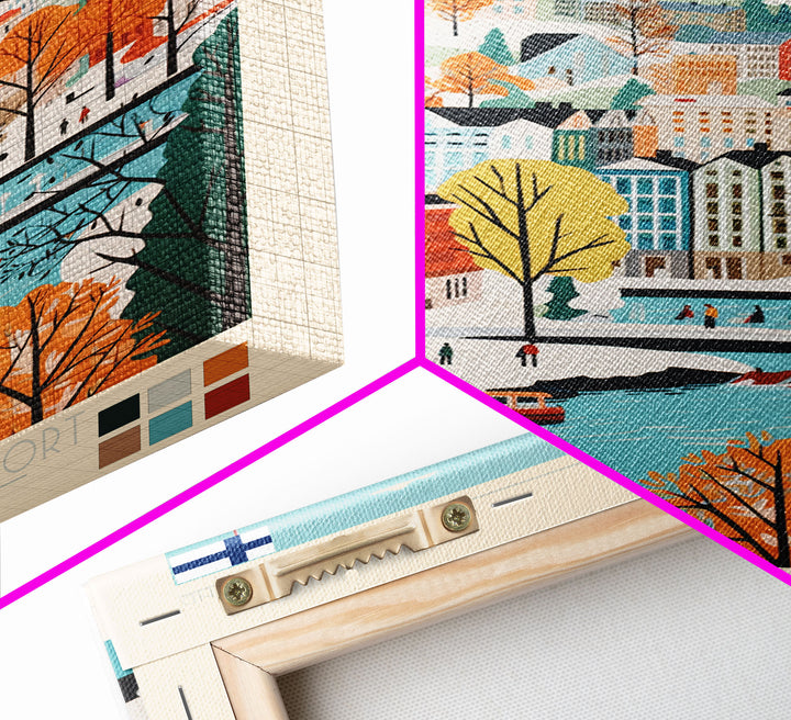 Jyväskylä Finland Travel Poster Framed Canvas Print, Vintage Style, Pop Art Home Decor, Scenic Wall Art, Bedroom Decoration, Office Gift