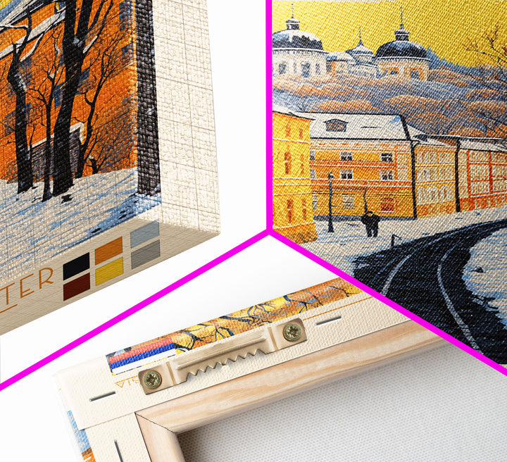 Kaluga Russia Travel Poster Framed Canvas Print, Midcentury Modern Art, Pop Art Wall Decor, Scenic Wall Art, Bedroom Decoration