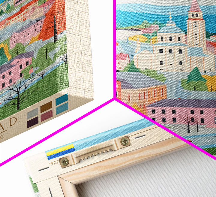 Kamianske Ukraine Travel Poster Framed Canvas Print, Midcentury Modern Art, Pop Art Wall Decor, Scenic Wall Art, Living Room Decoration, Office Art