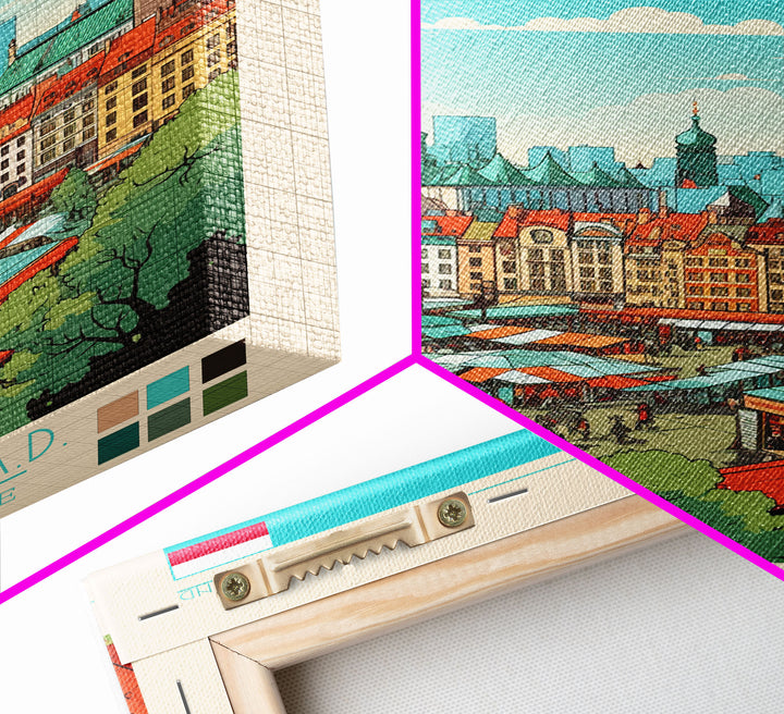 Katowice Poland Travel Poster Framed Canvas Print, Midcentury Modern Art, Pop Art Wall Decor, Home Decor, Vacation Gift, Office Art