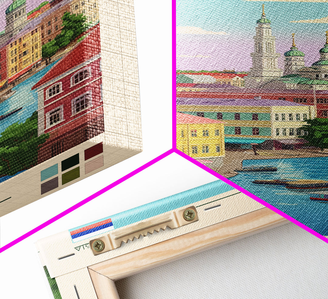 Kazan Russia Travel Poster Framed Canvas Print, Midcentury Modern Art, Pop Art Wall Decor, Scenic Bedroom Art, Office Decoration