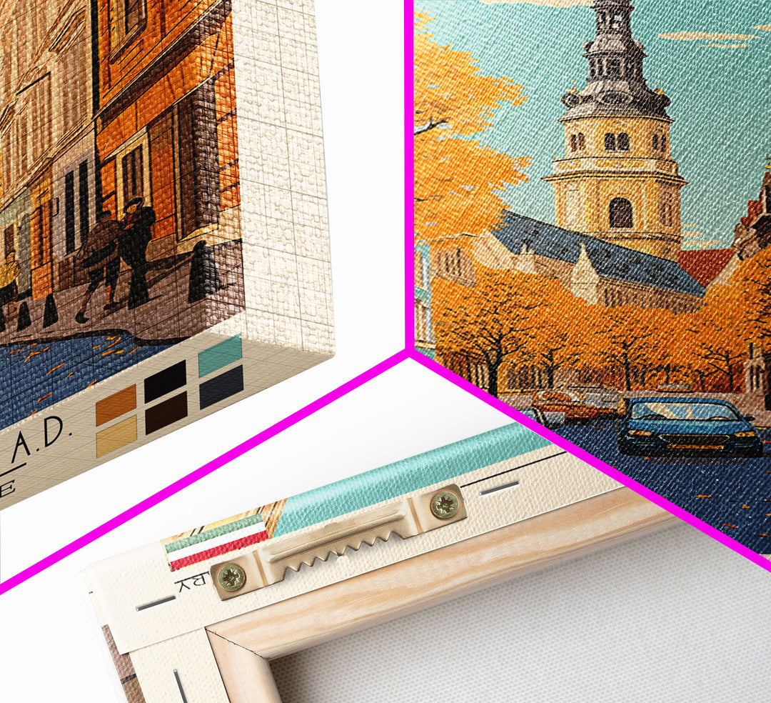 Kecskemét Hungary Travel Poster Framed Canvas Print, Midcentury Modern Art, Pop Art Wall Decor, Scenic Living Room Art, Bedroom Decor