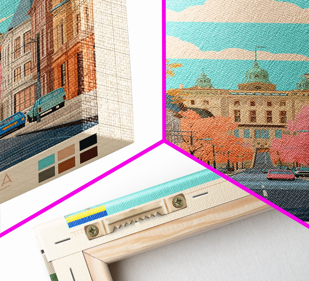 Khmelnytskyi Ukraine Travel Poster Framed Canvas Print, Midcentury Modern Art, Pop Art Wall Decor, Scenic Wall Art, Living Room Decoration, Office Gift