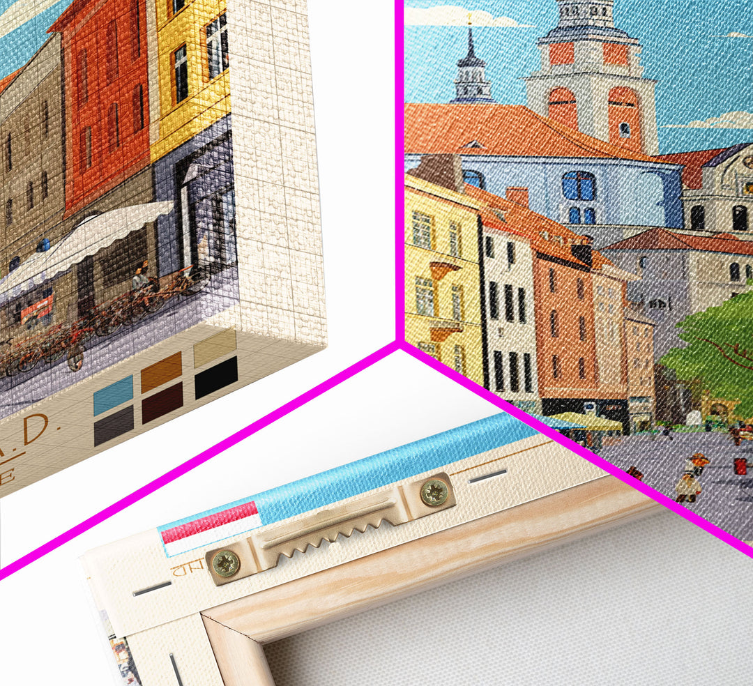 Kielce Poland Travel Poster Framed Canvas Print, Midcentury Modern Art, Pop Art Wall Decor, Scenic Wall Art, Bedroom Decoration