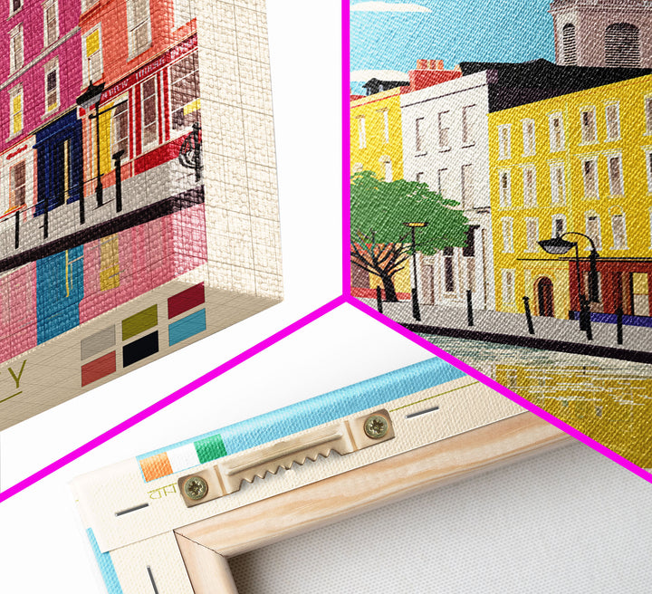 Kilkenny Ireland Travel Poster Framed Canvas Print, Midcentury Modern Art, Pop Art Wall Decor, Scenic Bedroom Art, Office Decoration