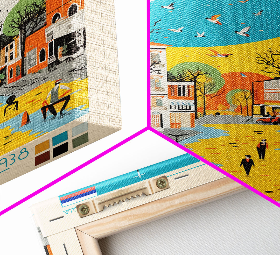 Korolyov Russia Travel Poster Framed Canvas Print, Midcentury Modern Art, Pop Art Wall Decor, Scenic Bedroom Art, Office Decoration