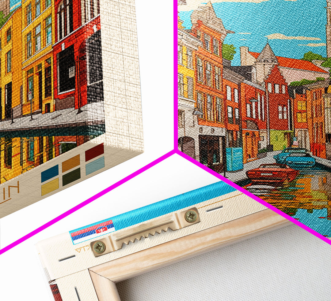 Košice Slovakia Travel Poster Framed Canvas Print, Midcentury Modern Art, Pop Art Wall Decor, Scenic Living Room Art, Bedroom Gift