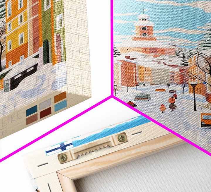 Kouvola Finland Travel Poster Framed Canvas Print, Midcentury Modern Art, Pop Art Wall Decor, Home Decor, Vacation Gift, Office Art