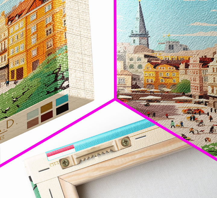 Kraków Poland Travel Poster Framed Canvas Print, Midcentury Modern Art, Pop Art Wall Decor, Home Decor, Vacation Gift, Bedroom Art