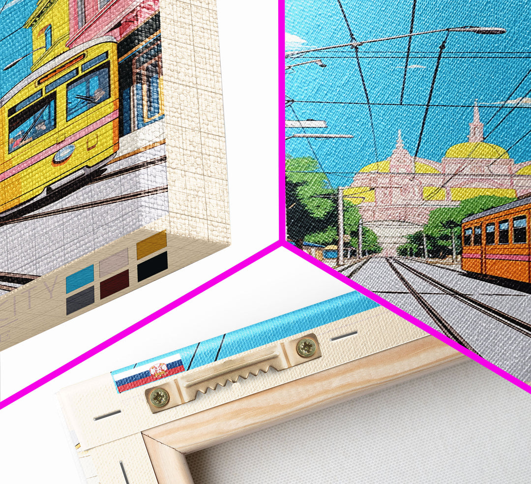 Kraljevo Serbia Travel Poster Framed Canvas Print, Midcentury Modern Art, Pop Art Wall Decor, Scenic Wall Art, Living Room Decoration, Office Gift