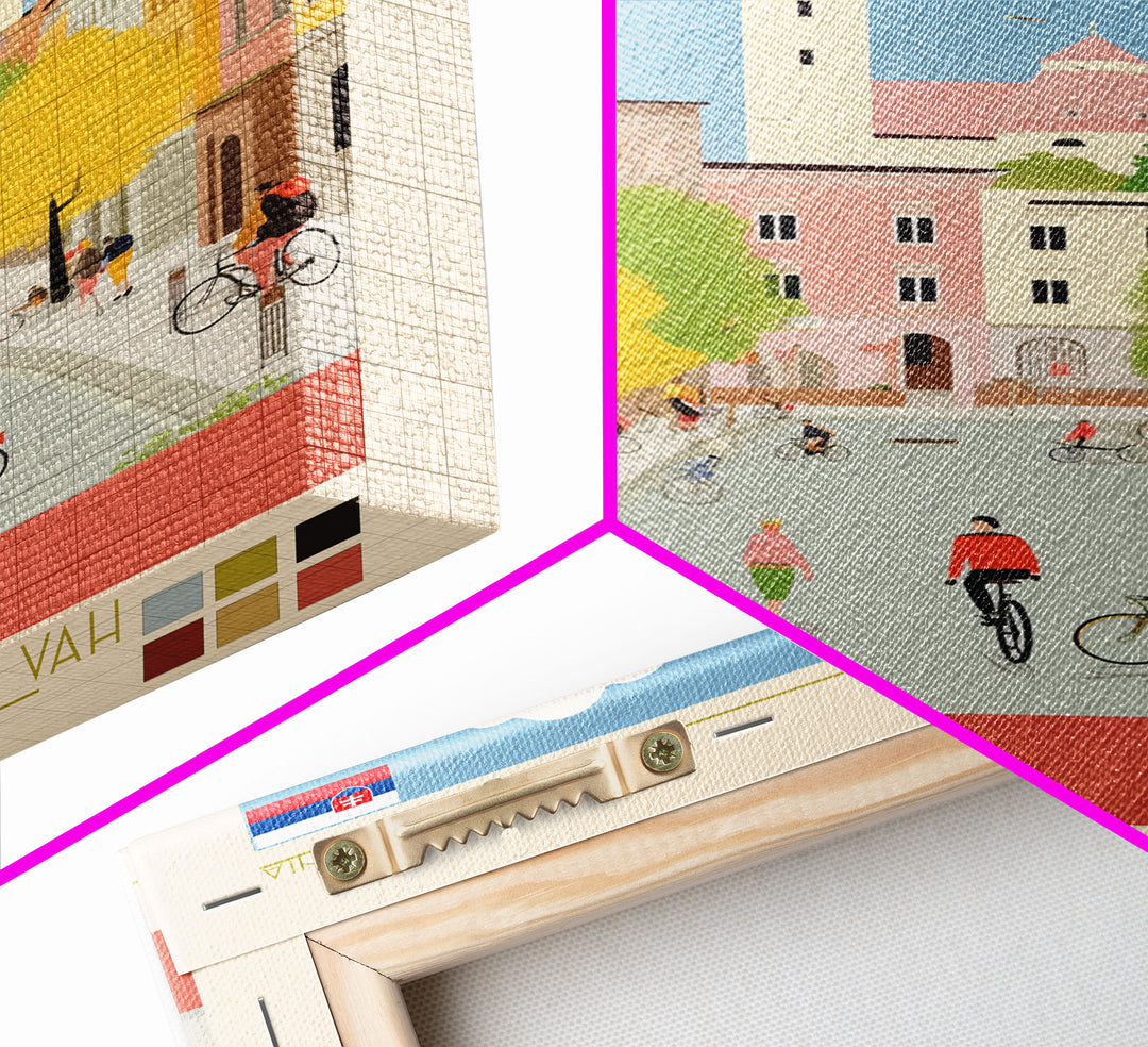 Kranj Slovenia Travel Poster Framed Canvas Print, Midcentury Modern Art, Pop Art Wall Decor, Scenic Wall Art, Bedroom Decoration