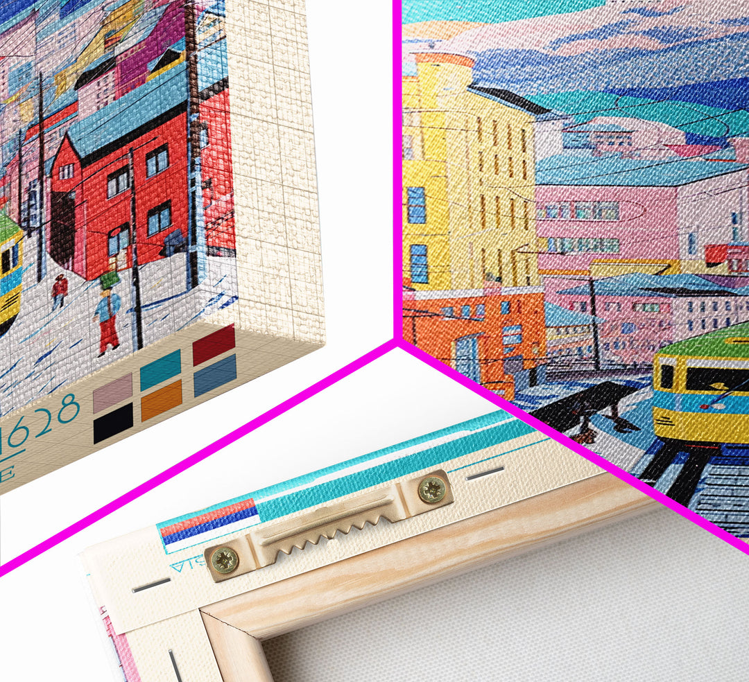 Krasnoyarsk Russia Travel Poster Framed Canvas Print, Midcentury Modern Art, Pop Art Wall Decor, Scenic Bedroom Art, Office Decoration