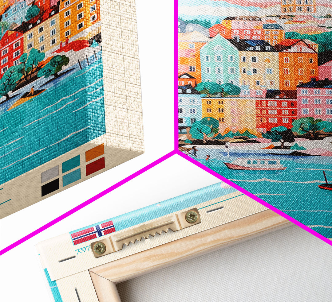 Kristiansand Norway Travel Poster Framed Canvas Print, Vintage Style, Pop Art Home Decor, Scenic Wall Art, Bedroom Decoration, Office Gift