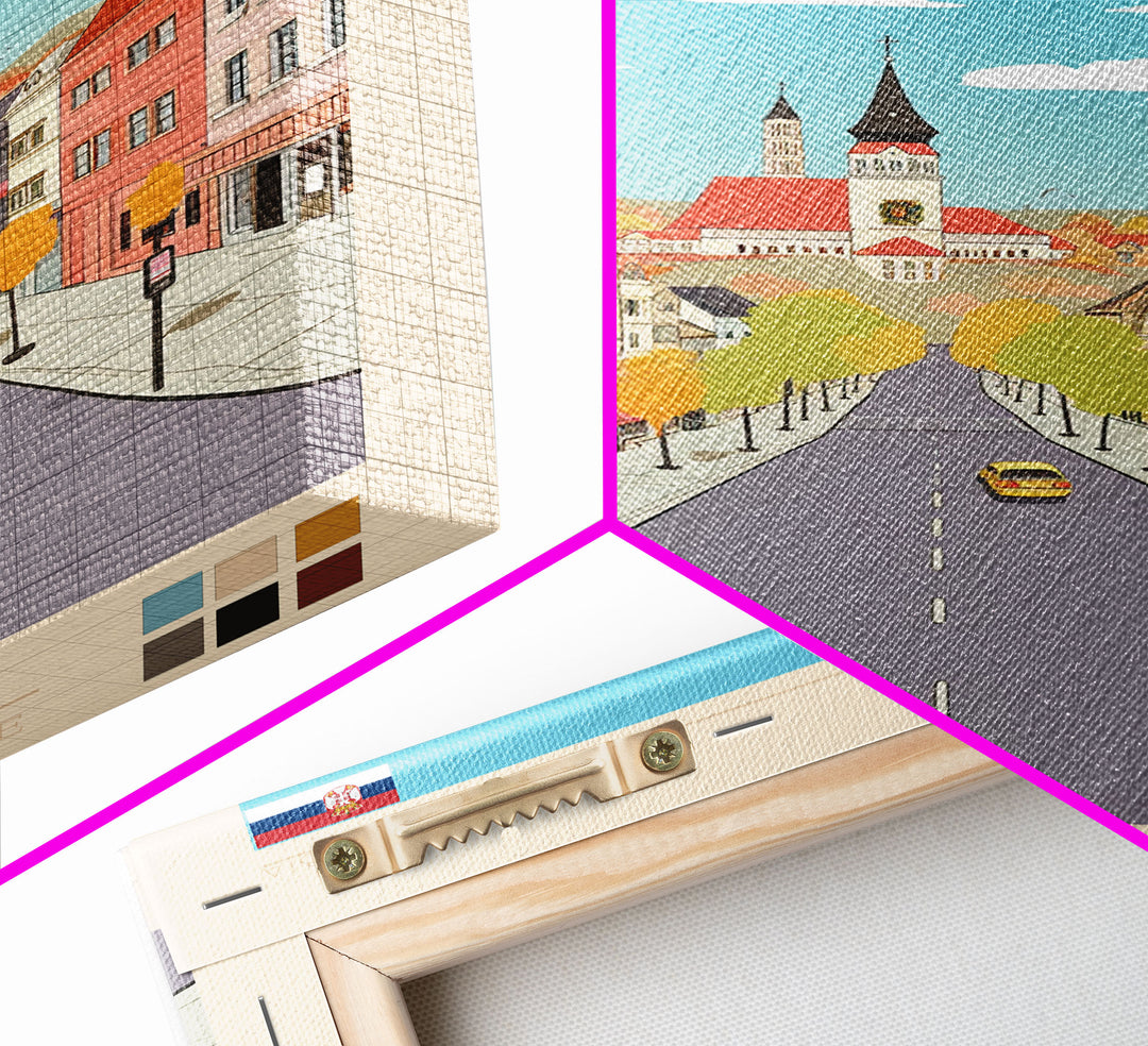 Kruševac Serbia Travel Poster Framed Canvas Print, Midcentury Modern Art, Pop Art Wall Decor, Scenic Living Room Art, Bedroom Gift