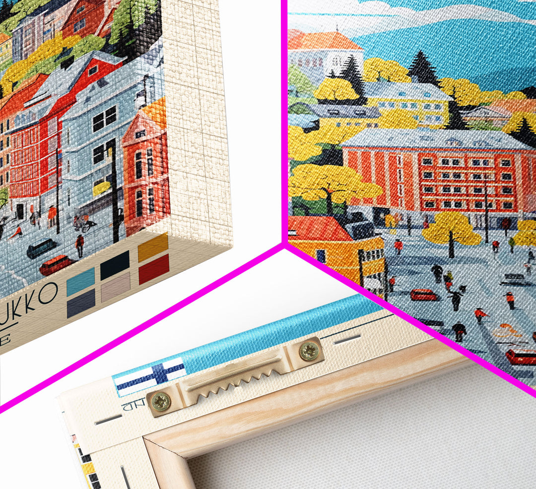 Kuopio Finland Travel Poster Framed Canvas Print, Midcentury Modern Art, Pop Art Wall Decor, Home Decor, Vacation Gift, Bedroom Art