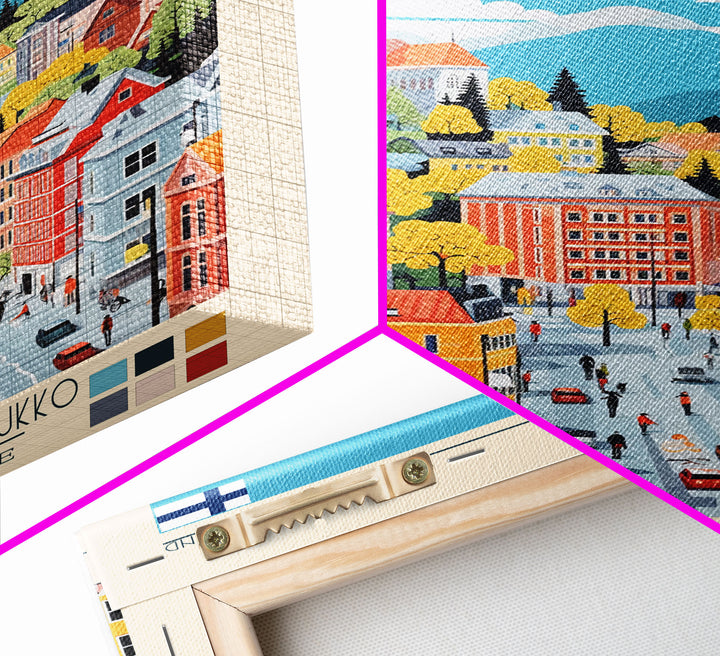 Kuopio Finland Travel Poster Framed Canvas Print, Midcentury Modern Art, Pop Art Wall Decor, Home Decor, Vacation Gift, Bedroom Art