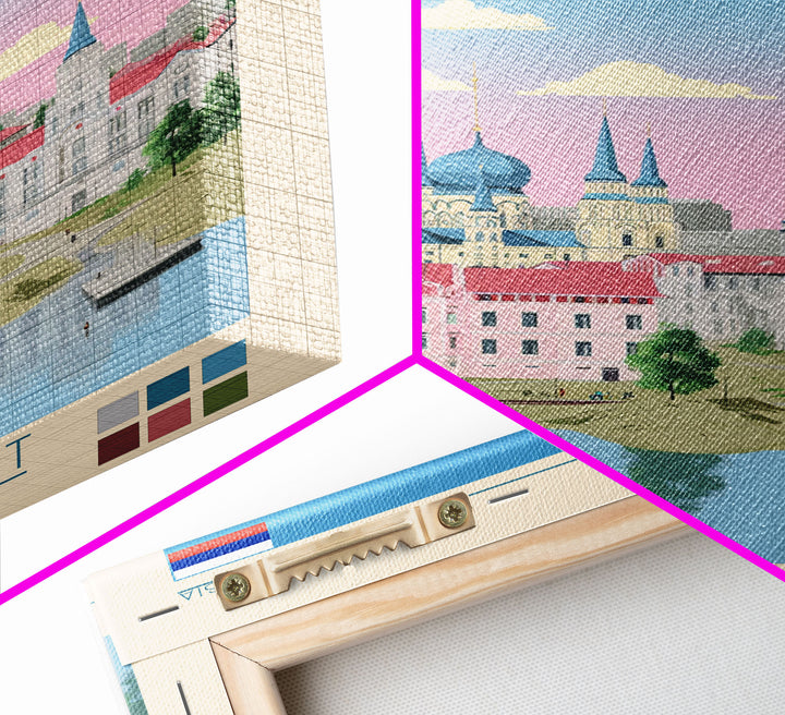 Kursk Russia Travel Poster Framed Canvas Print, Midcentury Modern Art, Pop Art Wall Decor, Scenic Bedroom Art, Office Decoration