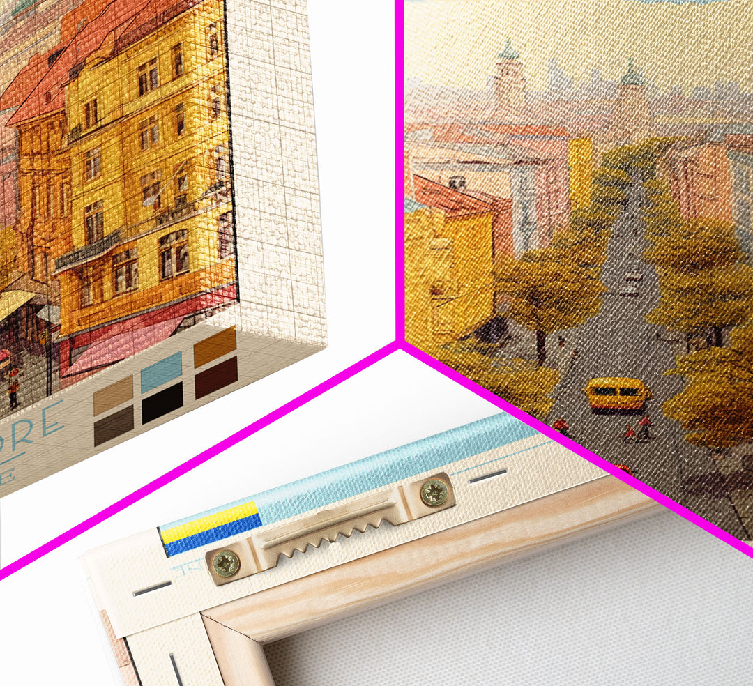 Kyiv Ukraine Travel Poster Framed Canvas Print, Vintage Style, Pop Art Home Decor, Scenic Wall Art, Bedroom Decoration, Office Gift