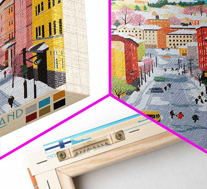 Lahti Finland Travel Poster Framed Canvas Print, Midcentury Modern Art, Pop Art Wall Decor, Scenic Wall Art, Living Room Decoration, Office Art