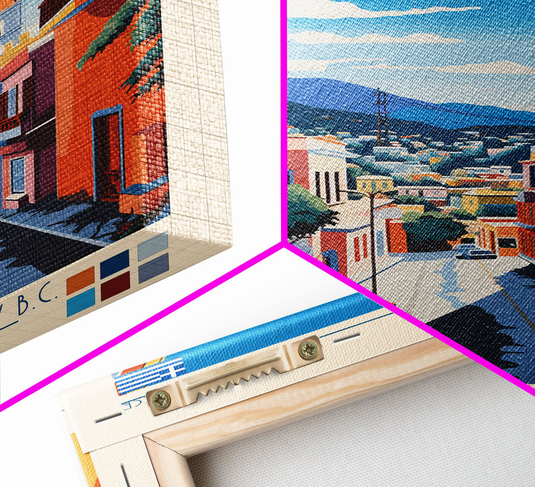 Larissa Greece Travel Poster Framed Canvas Print, Midcentury Modern Art, Pop Art Wall Decor, Scenic Wall Art, Living Room Decoration, Office Gift