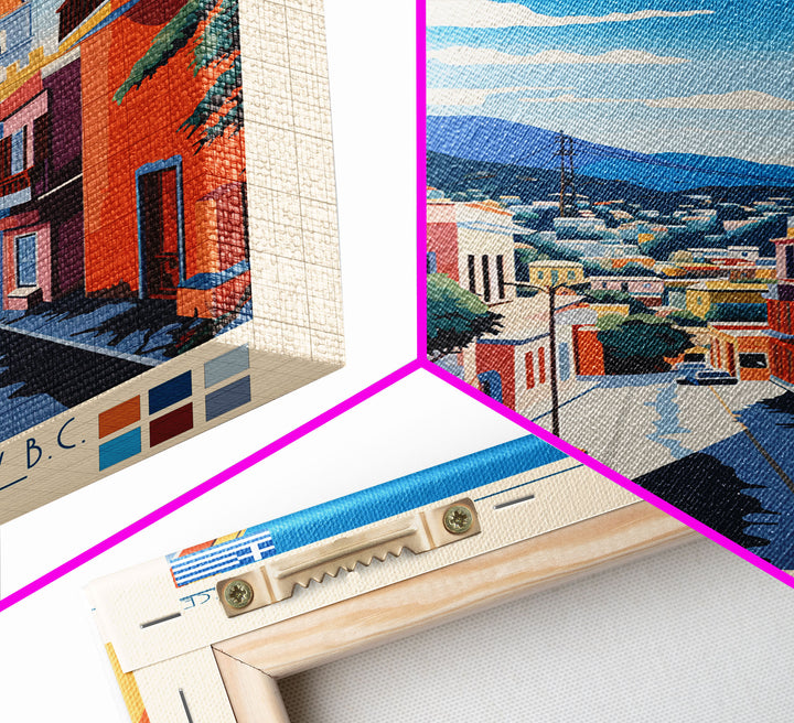 Larissa Greece Travel Poster Framed Canvas Print, Midcentury Modern Art, Pop Art Wall Decor, Scenic Wall Art, Living Room Decoration, Office Gift