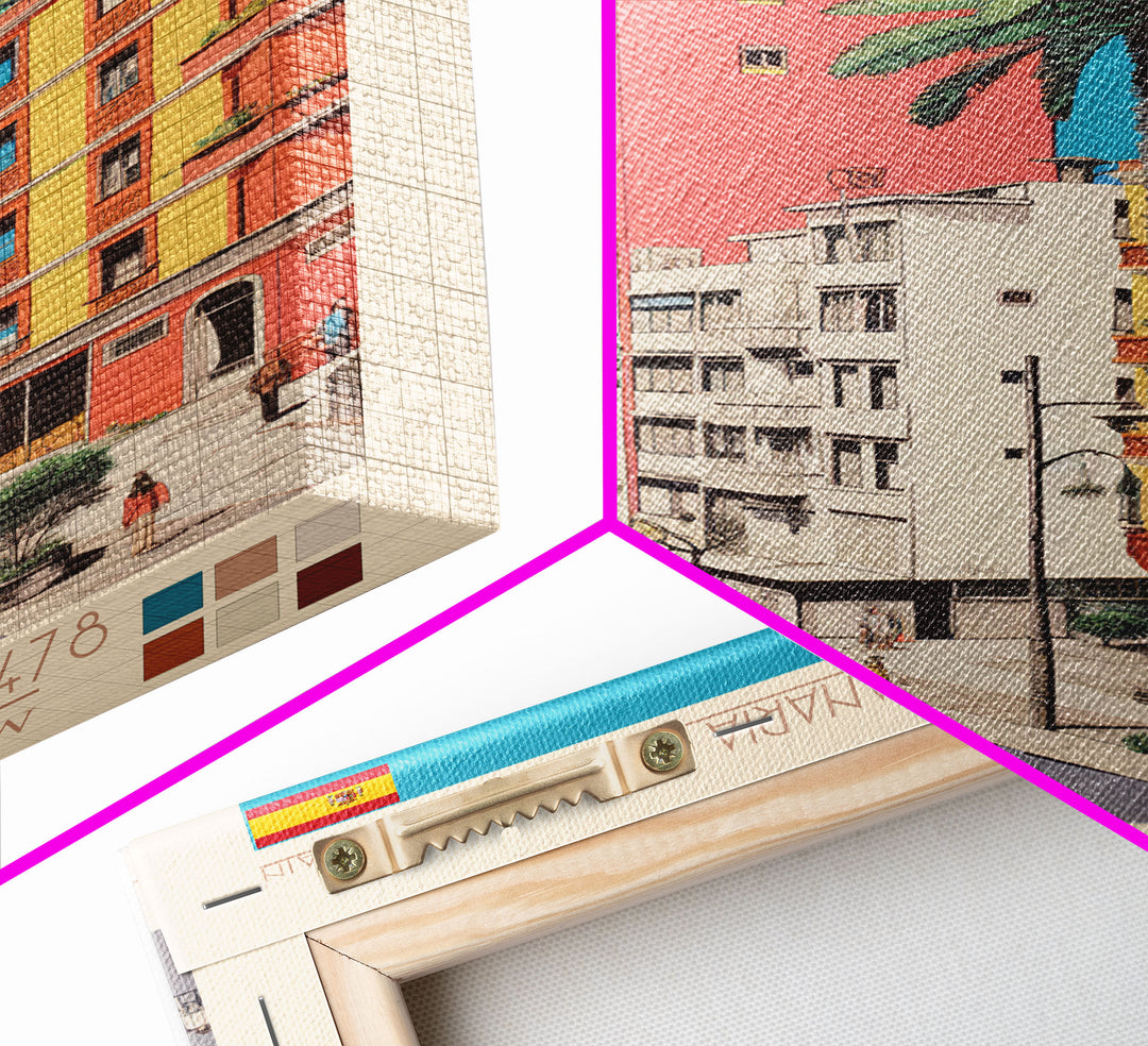 Las Palmas de Gran Canaria Spain Travel Poster Framed Canvas Print, Midcentury Modern Art, Pop Art Wall Decor, Scenic Wall Art, Bedroom Decoration