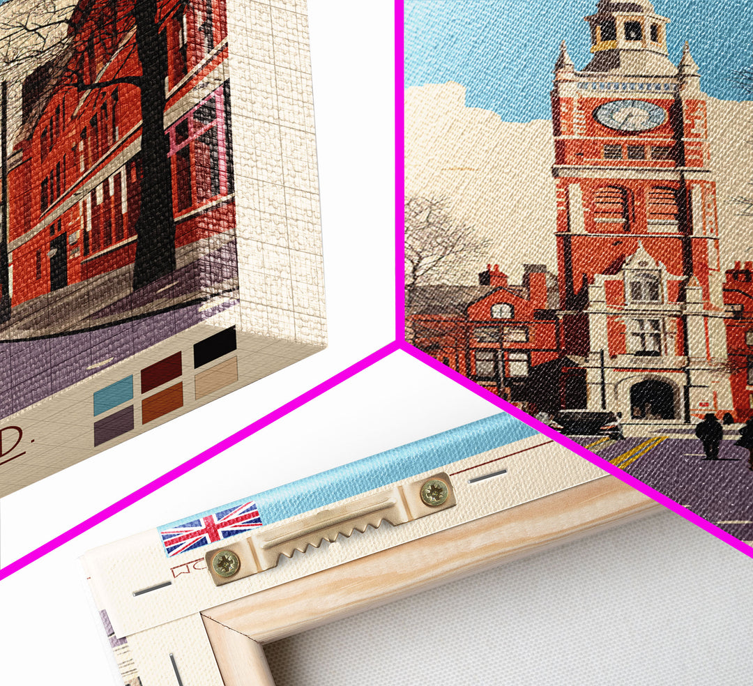 Leicester United Kingdom Travel Poster Framed Canvas Print, Midcentury Modern Art, Pop Art Wall Decor, Home Decor, Vacation Gift, Office Art