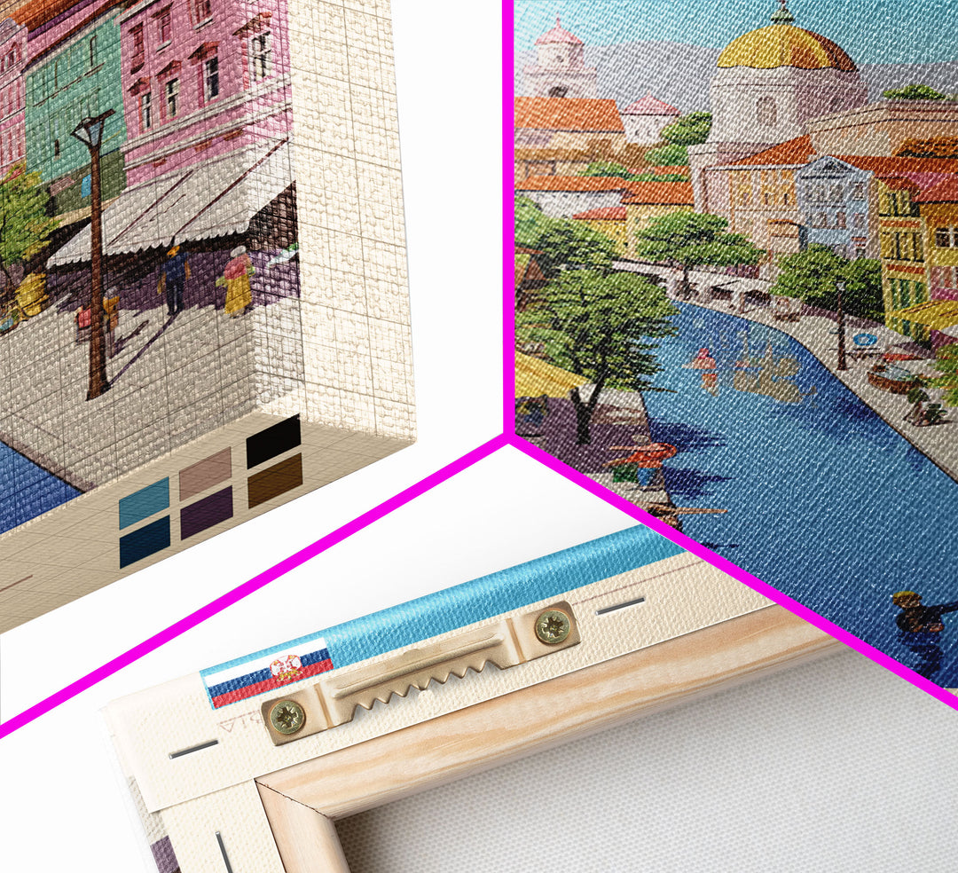 Leskovac Serbia Travel Poster Framed Canvas Print, Midcentury Modern Art, Pop Art Wall Decor, Scenic Wall Art, Living Room Decoration, Office Art