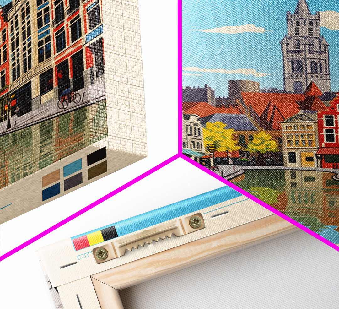 Leuven Belgium Travel Poster Framed Canvas Print, Midcentury Modern Art, Pop Art Wall Decor, Home Decor, Vacation Gift, Bedroom Art