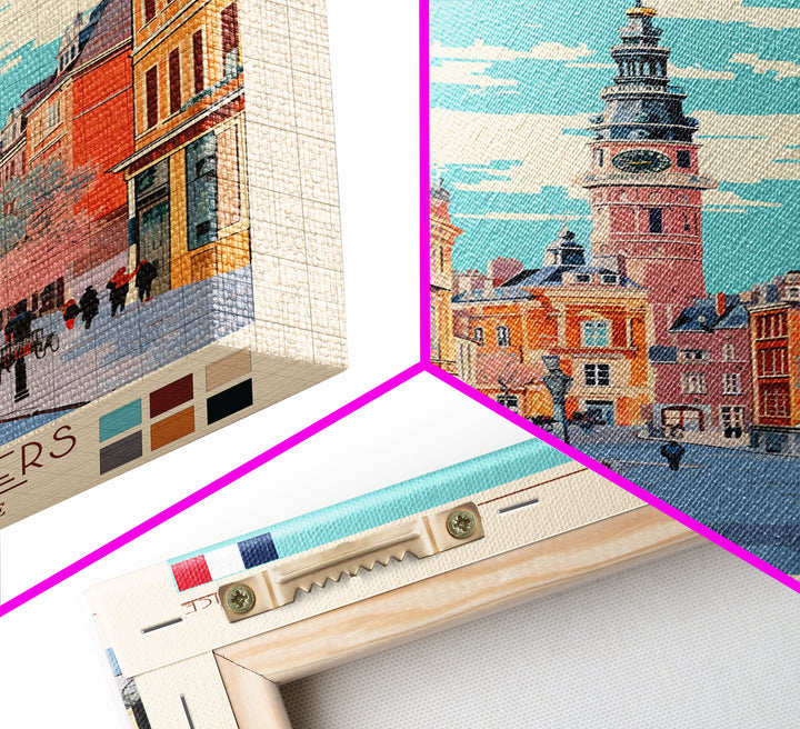 Lille France Travel Poster Framed Canvas Print, Midcentury Modern Art, Pop Art Wall Decor, Scenic Wall Art, Bedroom Decoration, Office Art