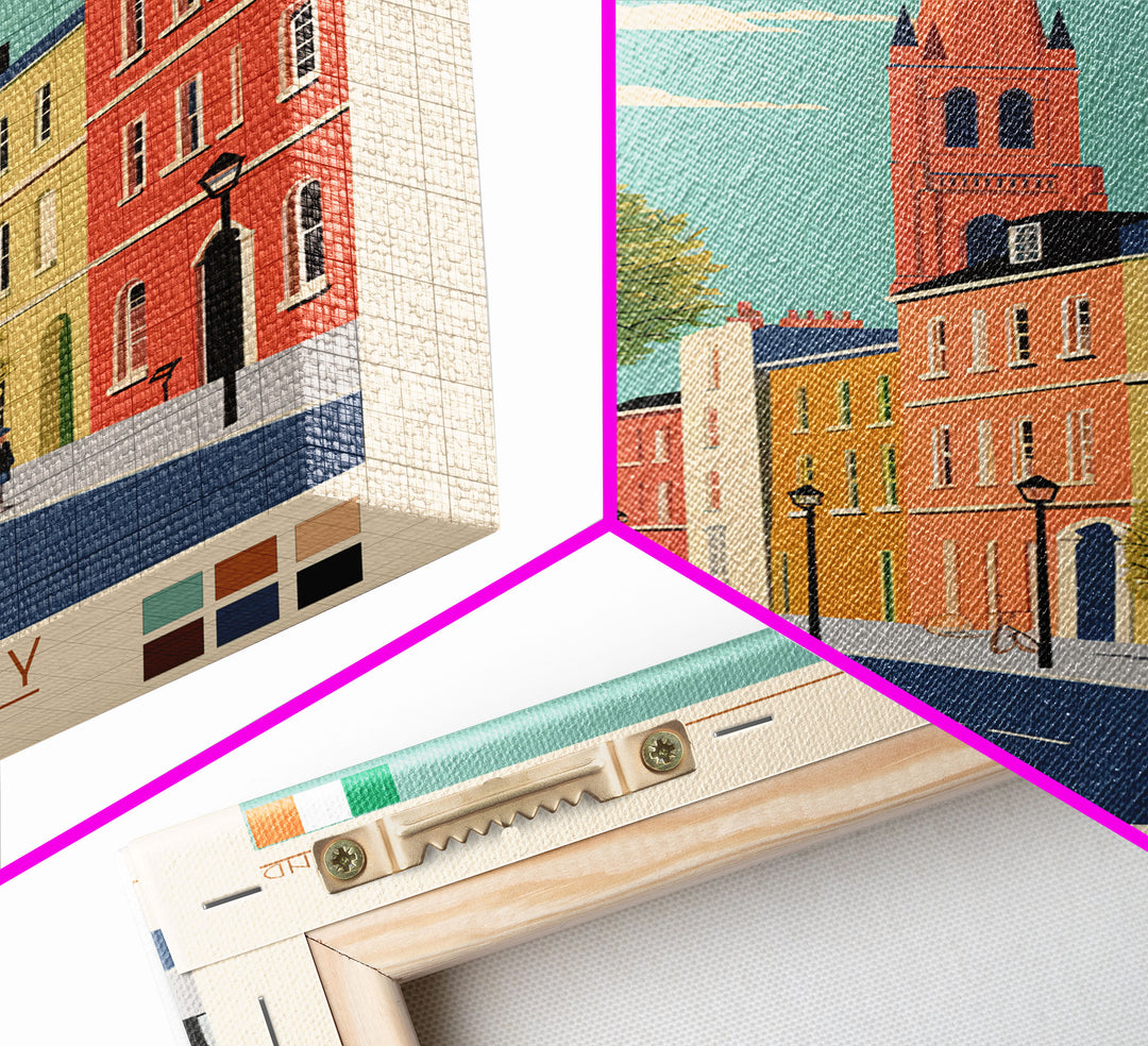 Limerick Ireland Travel Poster Framed Canvas Print, Wall Decor, Midcentury Modern Art, Pop Art, Scenic Art for Bedroom and Office