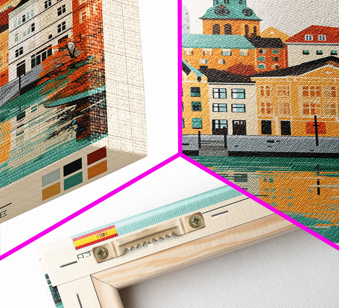 Linköping Sweden Travel Poster Framed Canvas Print, Midcentury Modern Art, Pop Art Wall Decor, Scenic Art, Home and Office Decoration