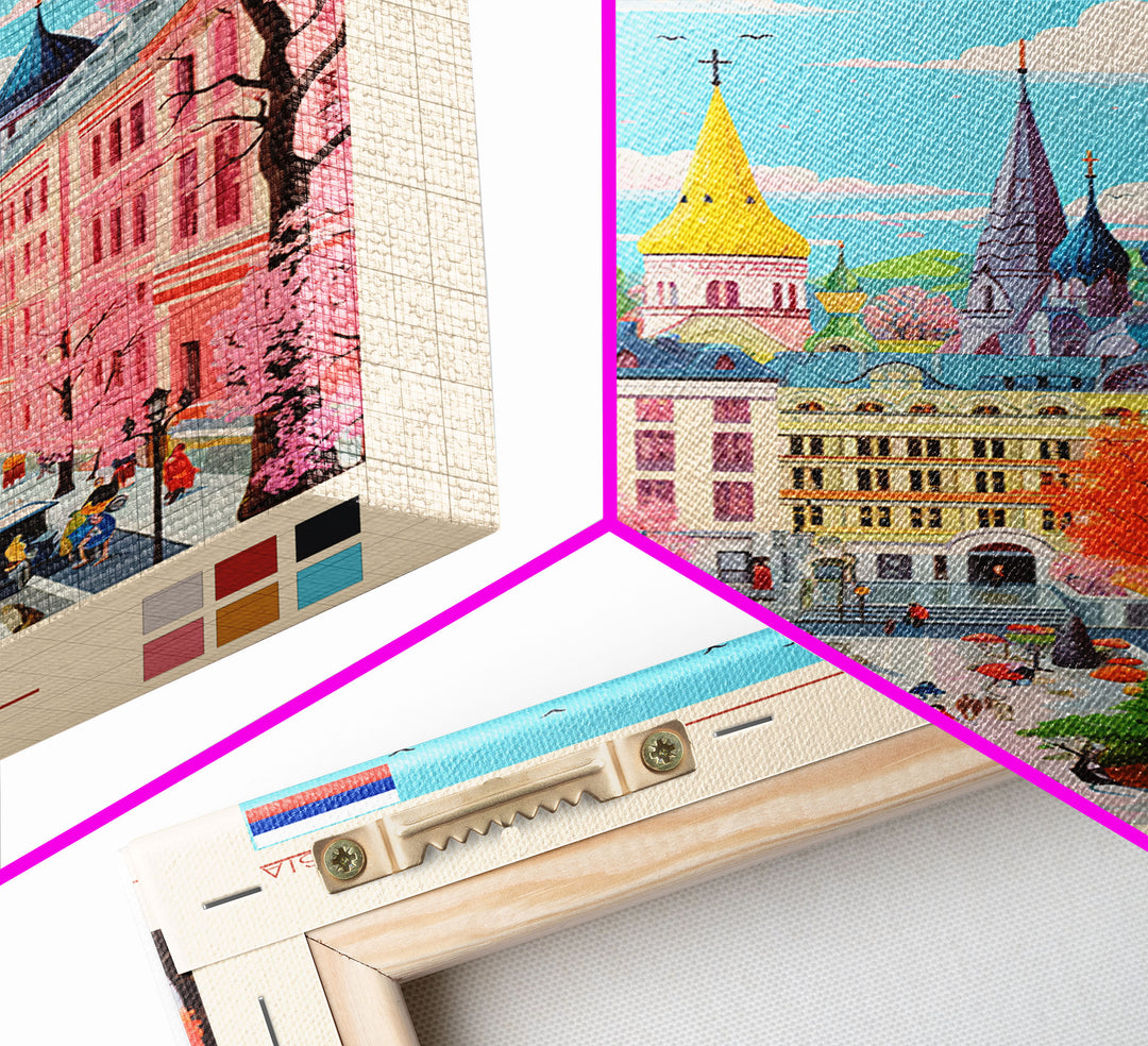 Lipetsk Russia Travel Poster Framed Canvas Print, Midcentury Modern Art, Pop Art Wall Decor, Scenic Art, Home and Office Decoration