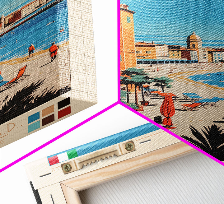 Livorno Italy Travel Poster Framed Canvas Print, Wall Decor, Midcentury Modern Art, Pop Art, Scenic Art for Bedroom and Office