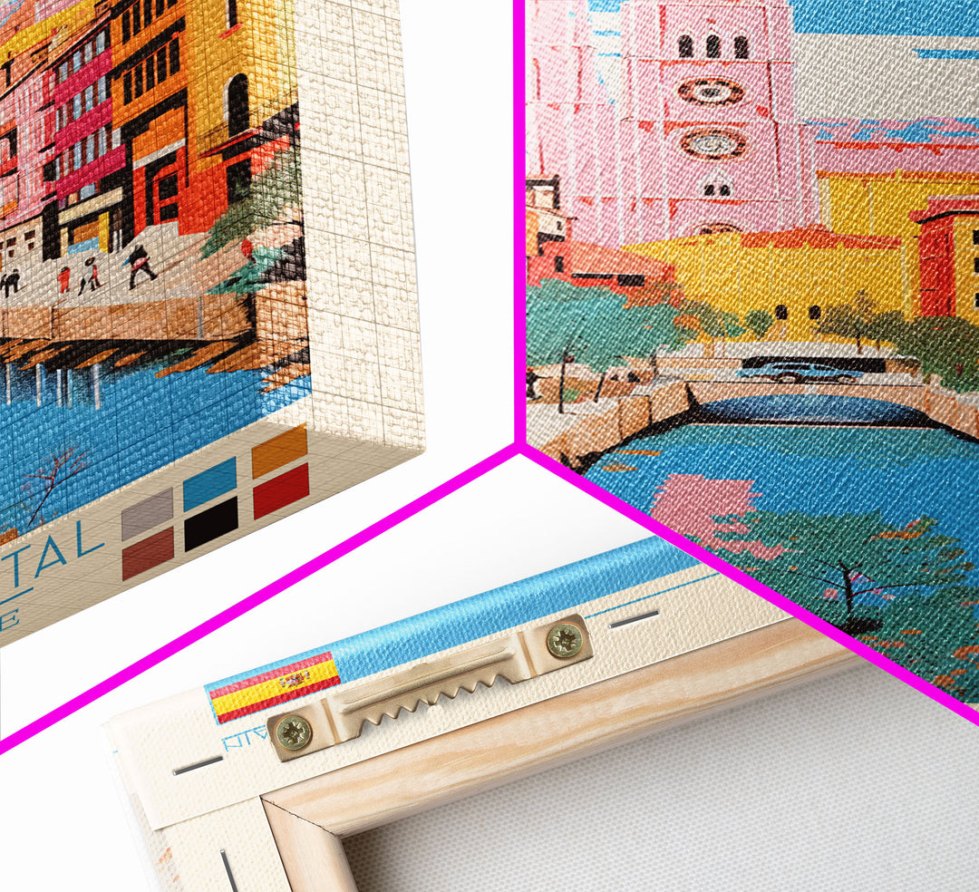 Lleida Spain Travel Poster Framed Canvas Print, Midcentury Modern Art, Pop Art Wall Decor, Scenic Art, Living Room and Office Gift