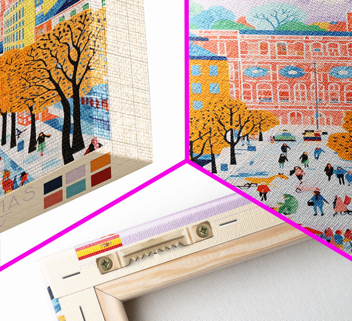 Logroño Spain Travel Poster Framed Canvas Print, Midcentury Modern Art, Pop Art Wall Decor, Scenic Art, Bedroom and Living Room Decor