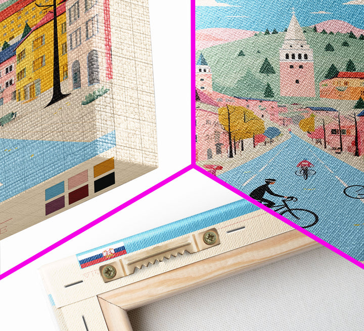 Loznica Serbia Travel Poster Framed Canvas Print, Midcentury Modern Art, Pop Art Wall Decor, Scenic Art, Home and Office Decoration