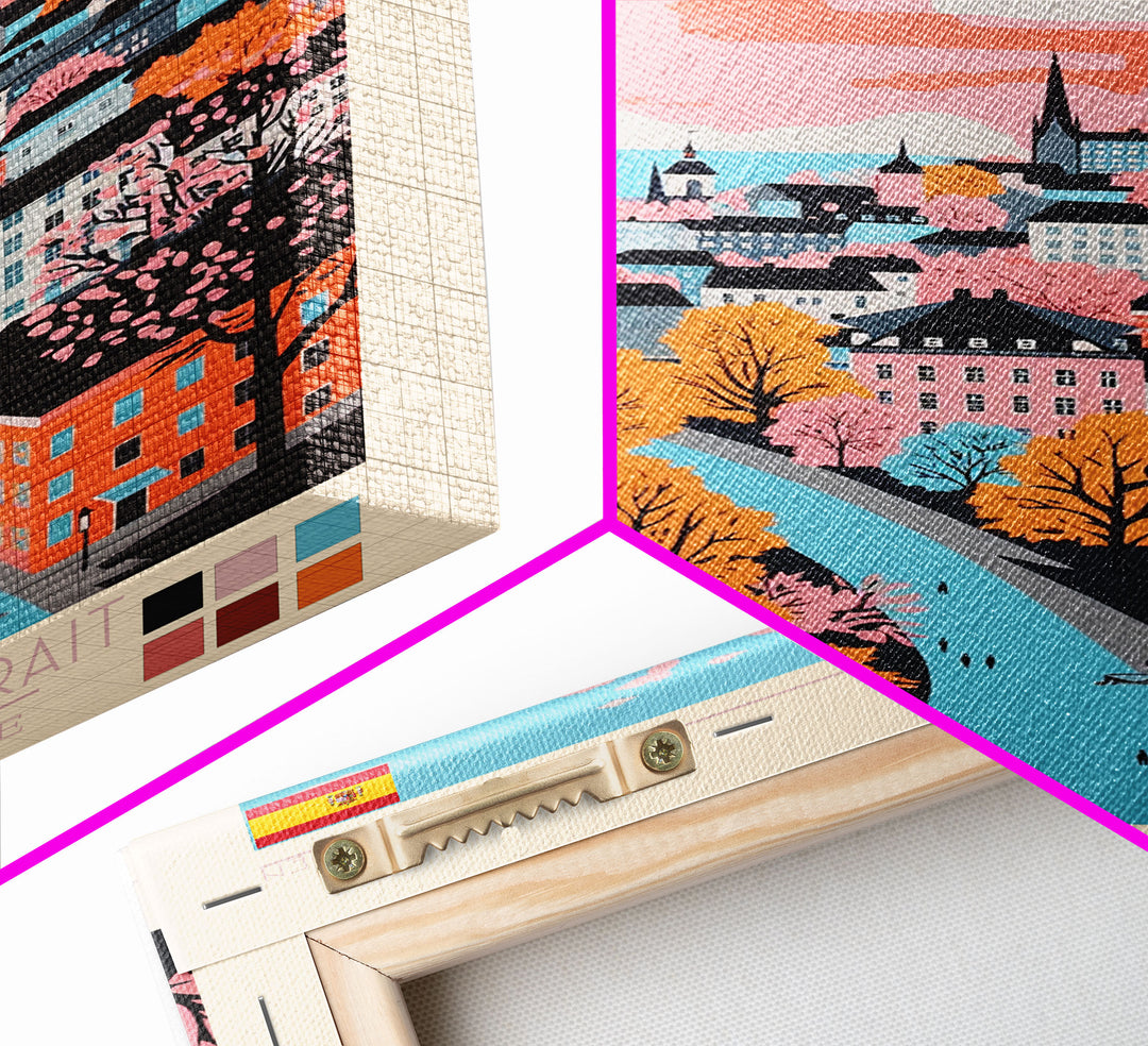 Lund Sweden Travel Poster Framed Canvas Print, Midcentury Modern Art, Pop Art Wall Decor, Scenic Art, Home and Office Decoration