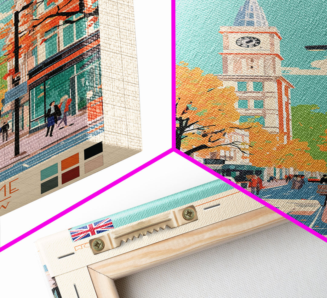 Luton United Kingdom Travel Poster Framed Canvas Print, Wall Decor, Midcentury Modern Art, Pop Art, Scenic Art for Living Room and Office