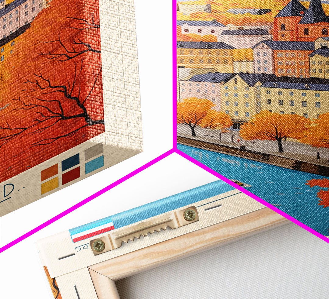 Luxembourg Luxembourg Travel Poster Framed Canvas Print, Midcentury Modern Art, Pop Art Wall Decor, Scenic Art, Bedroom and Living Room Decor